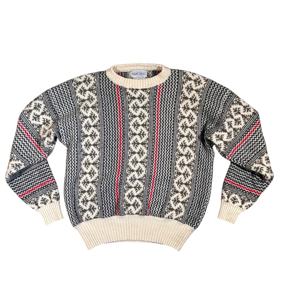Vintage 90s Lambswool Chunky Knit Crewneck Sweater Albert Nipon Womens XL